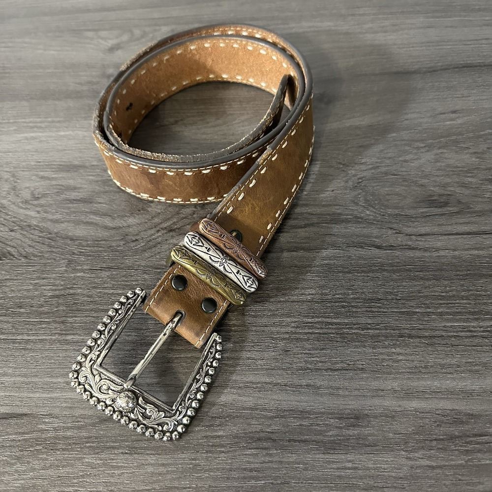 Ariat Womens Western Belt Size Small Brown Leather Laced Edge Ornate